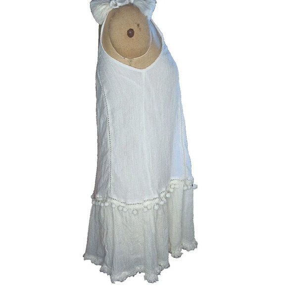 Bindu Boho Sundress Paloma Blue Tassel Tie Lined Tiered small white new - Picture 4 of 16